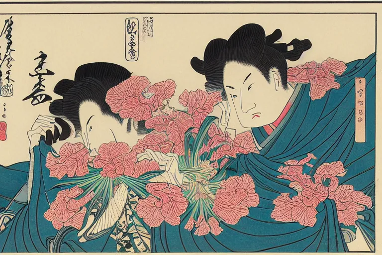 Prompt: a beautiful and hyperdetailed ukiyo - e drawing of tangled irises and flowers by katsushika hokusai, in style by utagawa kuniyoshi and utagawa hiroshige, japanese print art, intricate, elegant, fine, complex, chinese style 4 k