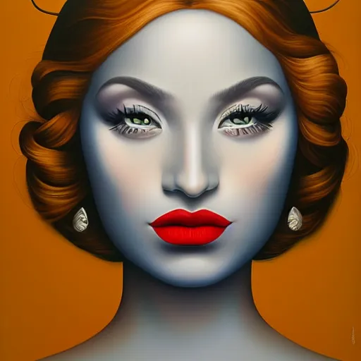 Image similar to a painting of a beautiful woman, an ultrafine detailed painting by rafal olbinski, behance contest winner, pop surrealism, detailed painting, very detailed, minimalist, airbrush art