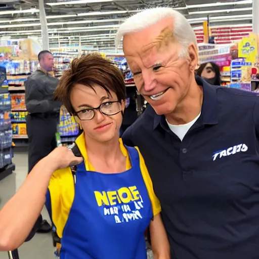 Prompt: Tracer from overwatch and joe biden in a walmart