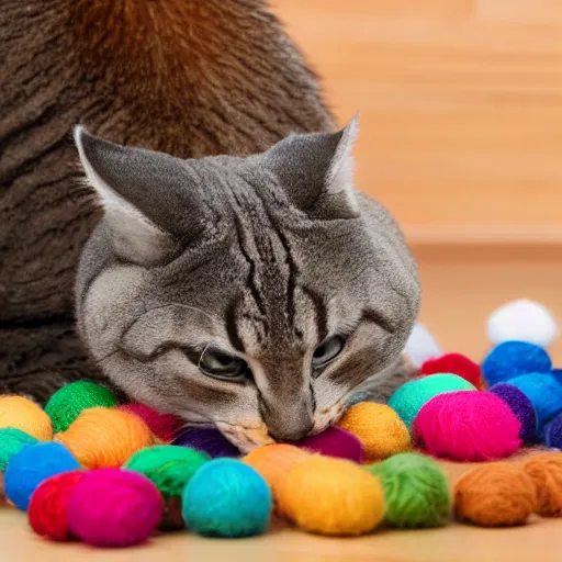 Image similar to big chungus cat playing with ball of yarn, photo, centered, detailed, 4k