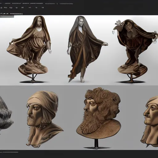 Prompt: davinci style icon set , concept art, raytracing