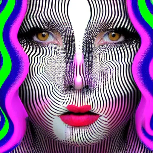 Image similar to a beautiful female face made of illusory motion dazzle camouflage perlin noise optical illusion