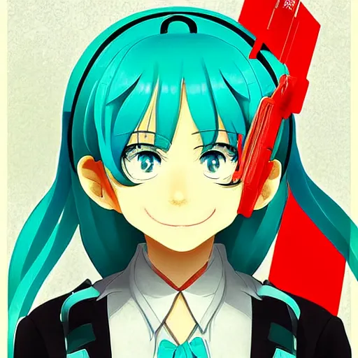 Prompt: art of the Hatsune Miku in the style of Soviet posters, trending on pixiv