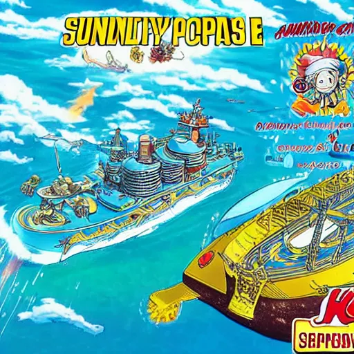 Prompt: aerial photo thousand sunny ship form onepiece