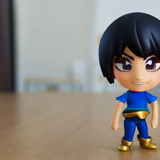 Image similar to pixar aladdin as nendoroid, side view, 8 k hd dof, kodak film,