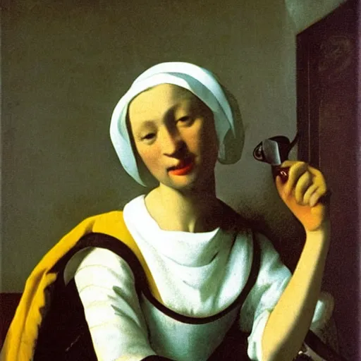 Image similar to vermeer\'s milkmaid reimagined by salvadore dali