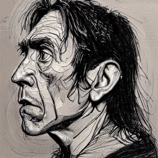 Prompt: a realistic yet scraggly portrait sketch of the side profile of a stern and sophisticated young iggy pop, trending on artstation, intricate details, in the style of frank auerbach, in the style of sergio aragones, in the style of martin ansin, in the style of david aja, in the style of mattias adolfsson