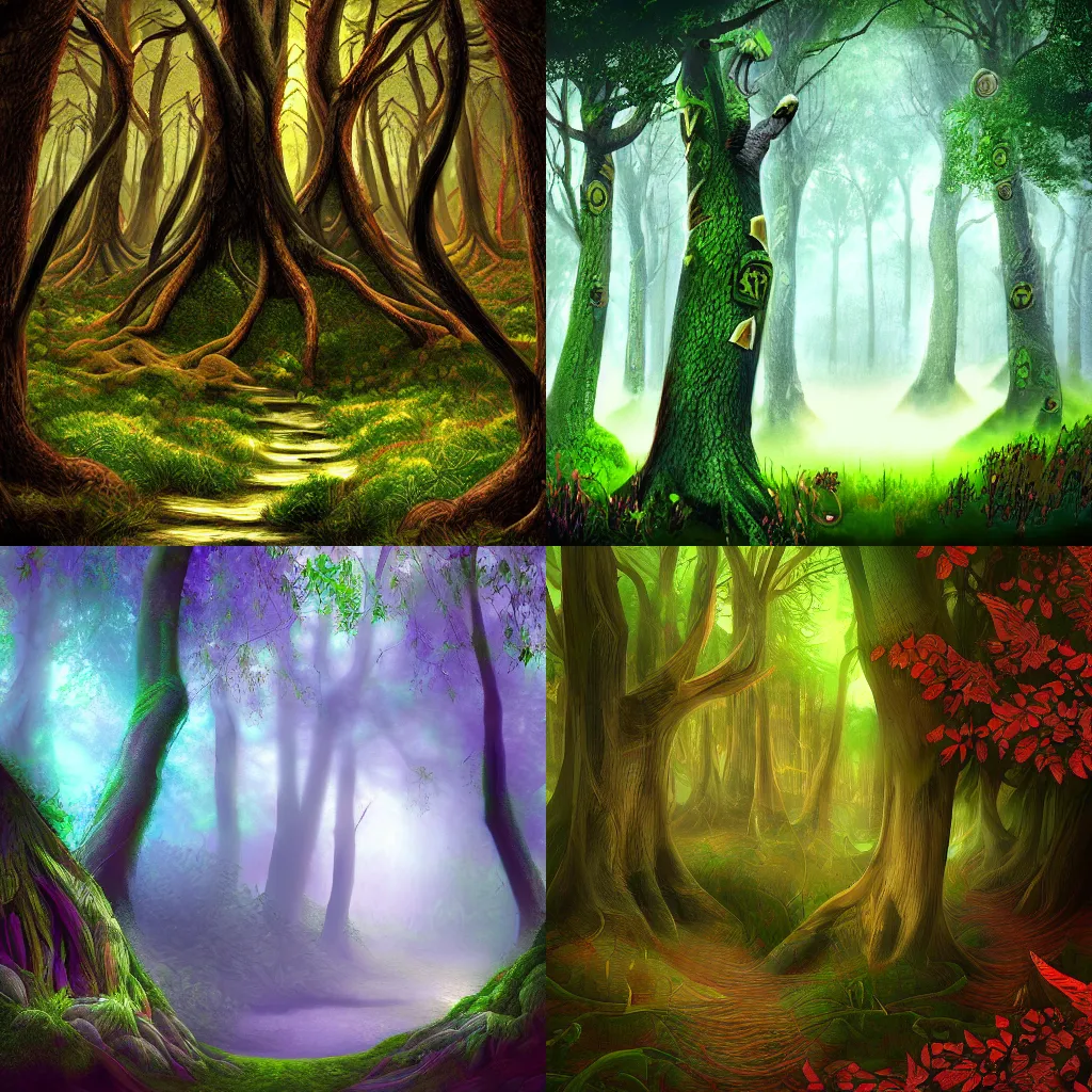 Prompt: fantasy forest, digital art