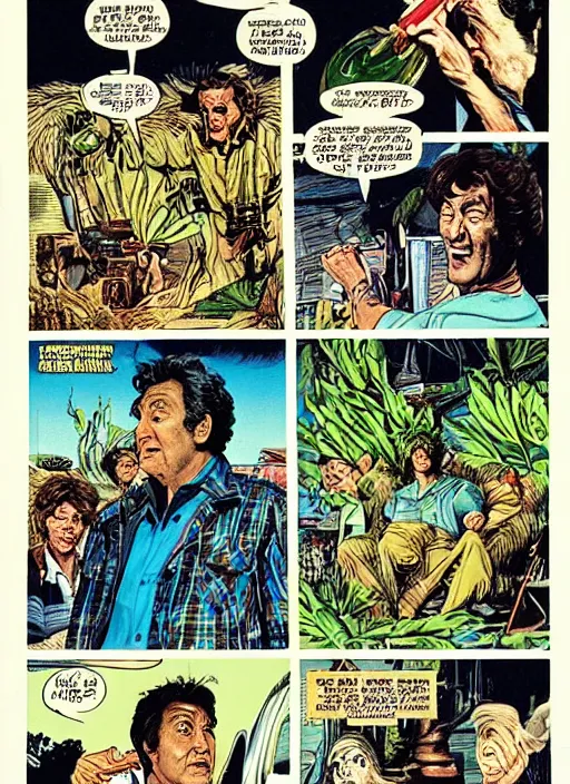 Prompt: Columbo in Creepshow (1982), comic book panels, artwork by Bernie Wrightson, full color, detailed