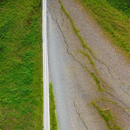 Image similar to topdown picture of an old abandoned cracked road