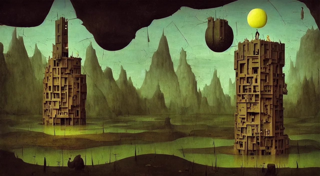 Image similar to single flooded simple!! clay hive tower anatomy, very coherent and colorful high contrast masterpiece by franz sedlacek hieronymus bosch dean ellis simon stalenhag rene magritte gediminas pranckevicius, dark shadows, sunny day, hard lighting