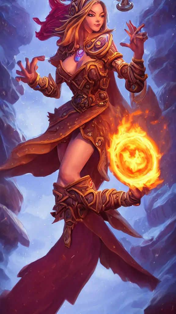 Image similar to hearthstone official professional art. a sorceress, wearing a robe casting a fire ball. insanely coherent physical body parts ( face, arms, legs, hair, eyes, pupil, eye white ). full body realistic, sharp focus, 8 k high definition, insanely detailed, intricate, elegant, smooth, sharp focus, illustration, artstation