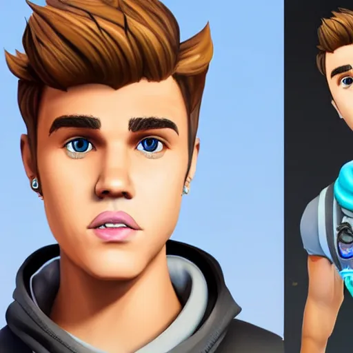 Prompt: a full body portrait of justin bieber as a fortnite character, detailed face