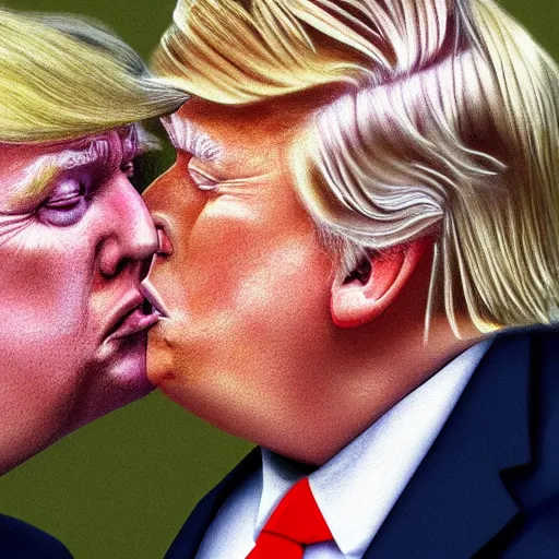 Prompt: a beautiful detailed digital art piece of boris johnson and donald trump kissing, visual art, deviantart, artstation, digital art