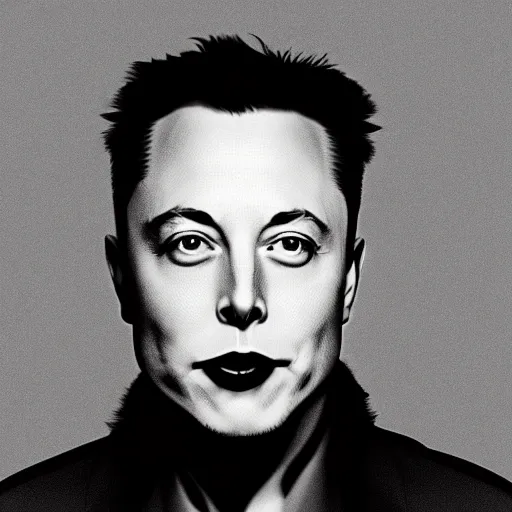 Prompt: a glamorous black and white portrait of elon musk with a hat, in the style of helmut newton