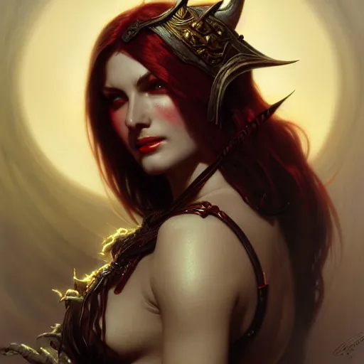 Prompt: head and shoulders Portrait of Sylvanas, dark fantasy, medium shot, intricate, elegant, highly detailed, digital painting, volumetric light, artstation, concept art, smooth, sharp focus, illustration, art by Gil Elvgren and Greg Rutkowski and Alphonse Mucha