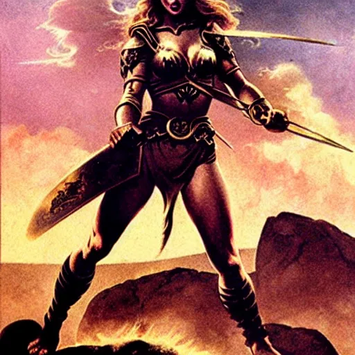 Image similar to taylor swift as a warrior maiden by frank frazetta and wlop and glen rutkowski