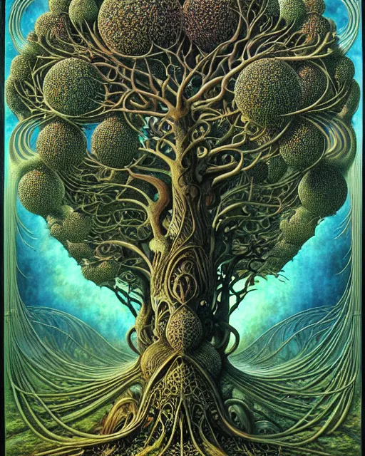 Image similar to tree of life by roger dean and andrew ferez, art forms of nature by ernst haeckel, divine chaos engine, symbolist, visionary, art nouveau, botanical fractal structures, organic, detailed, realistic, surreality