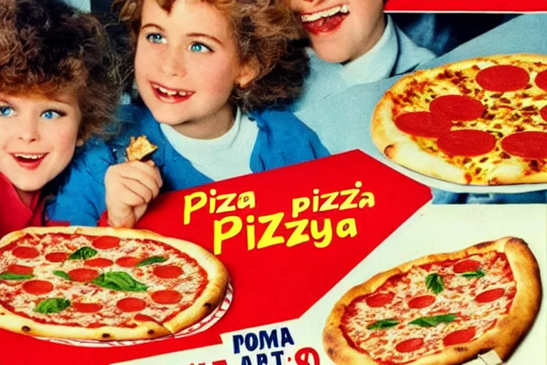 Prompt: pizza!!, 80s, advertisement