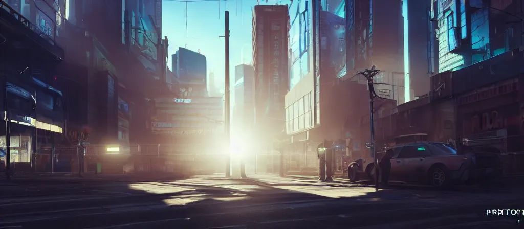 Image similar to photorealistic cyberpunk city streets, daylight. sunlight. lens flare. light fixtures. 8 k. detailed. photorealism. artstation. 2 5 mm f / 1. 7 asph lens. ultra realistic