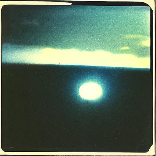 Image similar to Blue light in the sky, flying over rural Vietnam, UFO, orb, blue orb, night, 1969, Polaroid