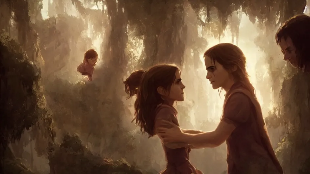 Prompt: A shot from the family movie starring emma watson by nuri iyem, james gurney, james jean, greg rutkowski, anato finnstark