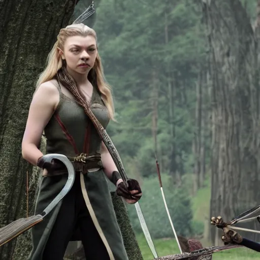 Image similar to Natalie Dormer as a beautiful archer in a fantasy