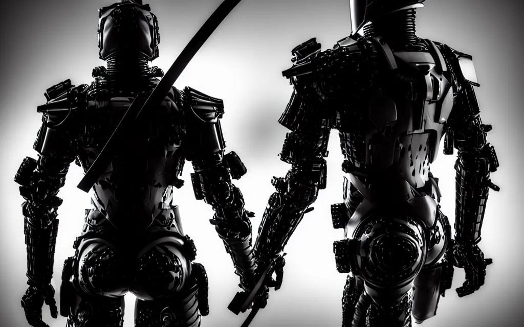 Image similar to war, diverse katana cybersuits, from behind, wide wide angle, vivid, elaborate, highly detailed, beautiful lighting