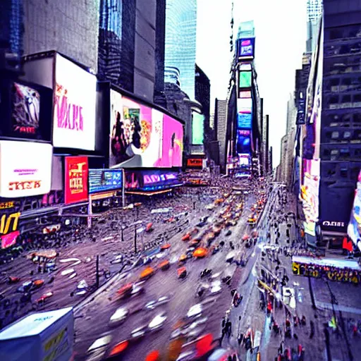 Prompt: tilt-shift photograph of a lovecraftian monster destroying times square