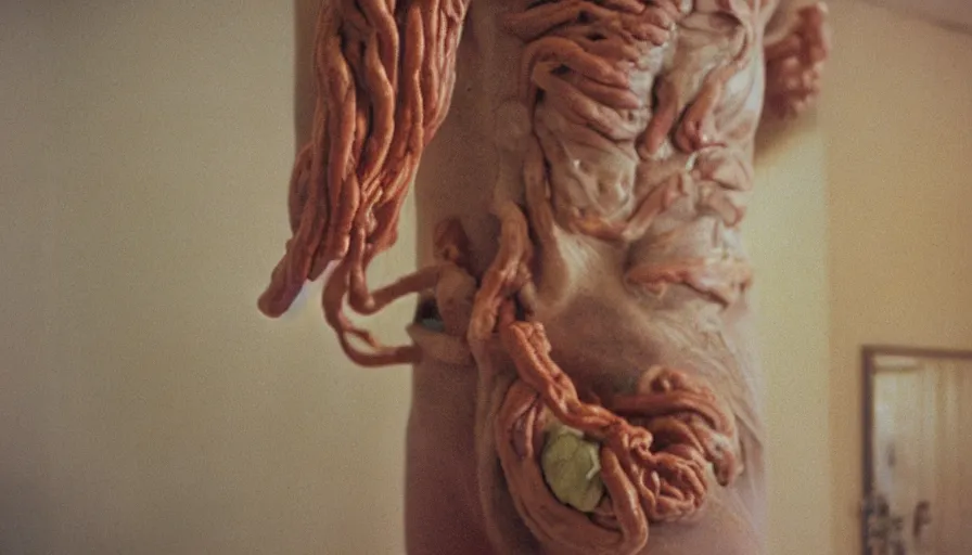 Image similar to 1 9 7 0 s movie still of a man in a intestine, cinestill 8 0 0 t