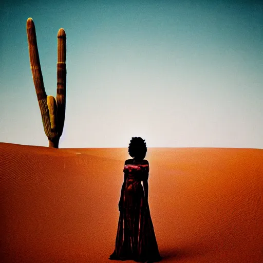 Prompt: african woman in the desert with a white dress photographed by neil krug