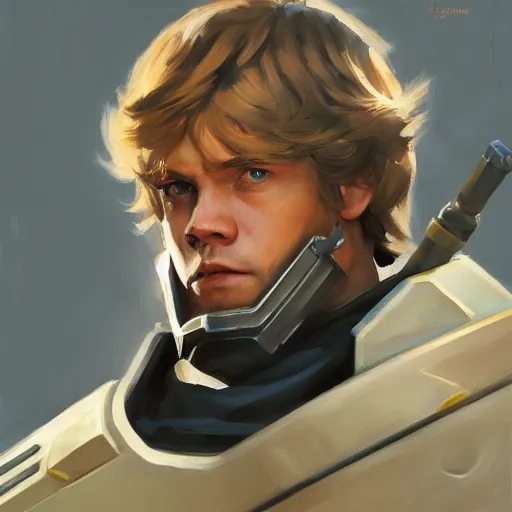 Image similar to greg manchess portrait painting of armored luke skywalker as overwatch character, medium shot, asymmetrical, profile picture, organic painting, sunny day, matte painting, bold shapes, hard edges, street art, trending on artstation, by huang guangjian and gil elvgren and sachin teng