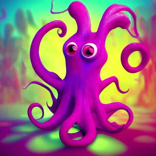 Prompt: cute cthullu render, underwater, bright colors, masterpiece