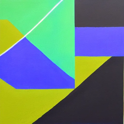 Image similar to painting of forms ( blue, yellow, green ) divided by black lines