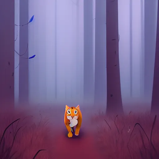 Image similar to Goro Fujita illustrating a big cat calmly walking through the forest, by Goro Fujita, concept art, sharp focus, highly detailed, ArtStation