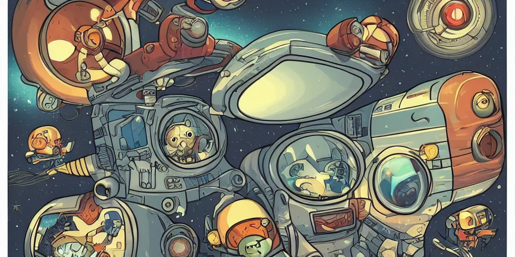 Prompt: Hibernation capsule inside a spacecraft in the graphic style of Tim Shumate, detailed art, artstation, comic art