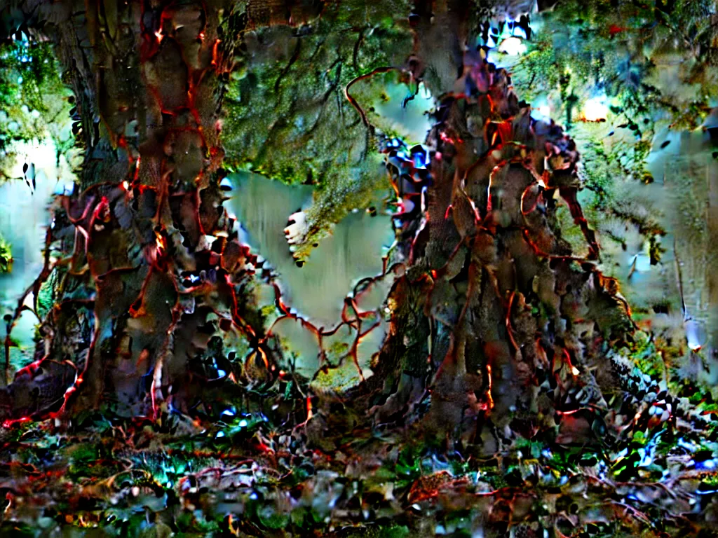 Prompt: photorealistic render of ent tree holding chainsaws and cutting humans who have their heads cut off by the floor with blood, hyper detailed, ultra realistic, 8 k, unreal engine render, ray traced lighting