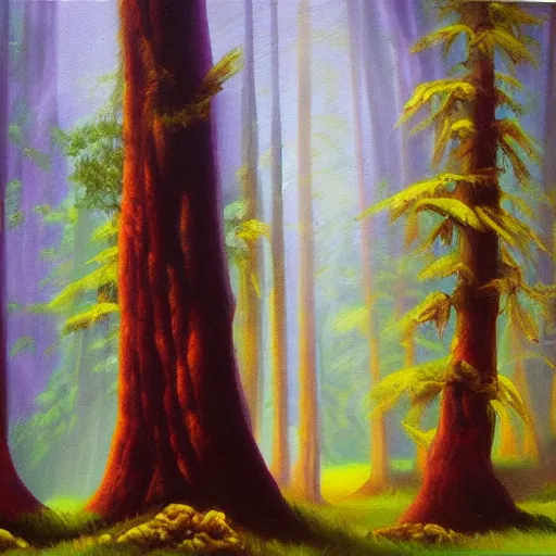 Image similar to oil painting of a magic forest