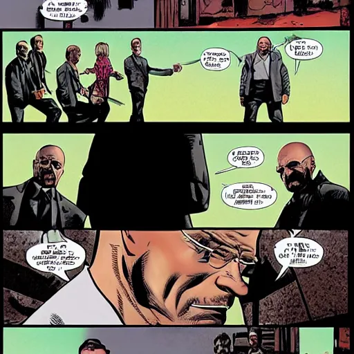 Prompt: dark gritty breaking bad comic book by Garth Ennis RV scene