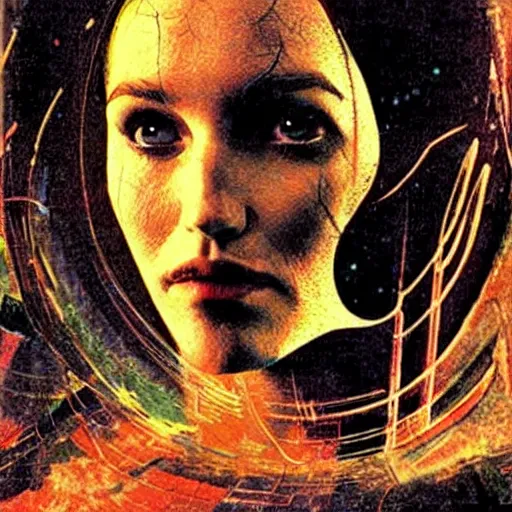 Prompt: a still from “ 2 0 0 1 : a space odyssey ” of head and shoulders portrait of a female elf wizard, comic book cover photo by dave mckean