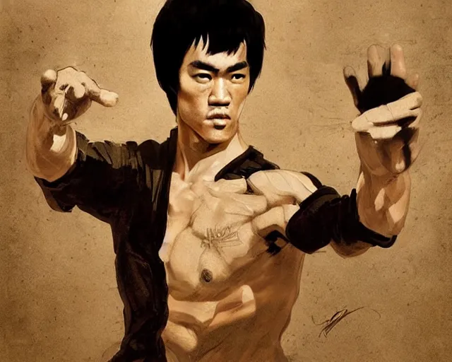 Image similar to a portrait of bruce lee in the style of renaissance tuscany, art by greg rutkowski and artgerma, stunning! concept art, character design