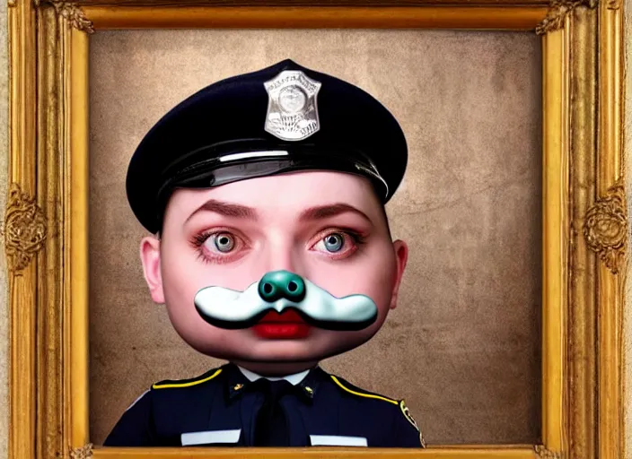 Image similar to a police officer with donut face, lowbrow, matte painting, 3 - d highly detailed, in the style of mark ryden,