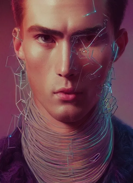 Image similar to a highly detailed long shot photo of intricate masculin male face portrait, futurism, rococo cyber neon lighting, detailed futuristic fibonacci jewelry, profile posing, hyper photorealistic, crispy quality, digital photography, trending in pinterest, cinematic, 4 k ultra hd, art by pascal blanche, art by greg rutkowski, art by artgerm,