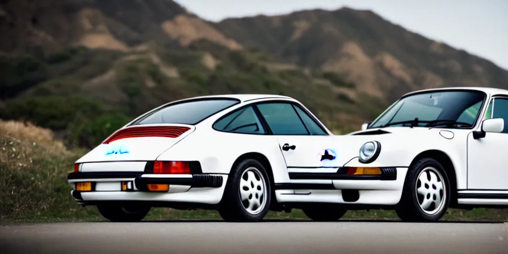 Image similar to photograph, debadged, 1989 PORSCHE 911, RSR, by Pete Biro, Michael Simari, press release, cinematic, malibu canyon, 8k, depth of field, bokeh. debadged ,