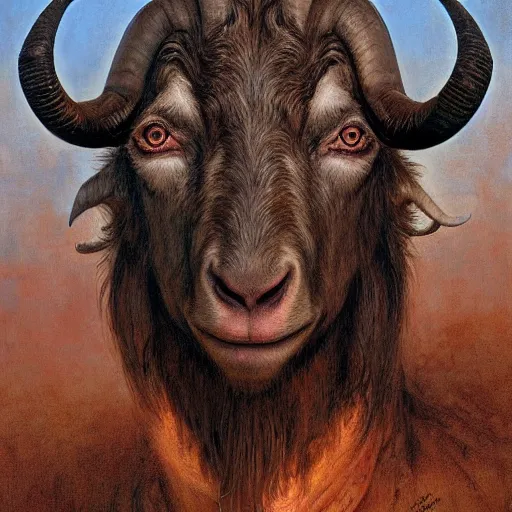 Image similar to vladimir putin is anthropomorphic goat hybrid, face of putin macabre, horror, by donato giancola and greg rutkowski and wayne barlow and zdzisław beksinski, digital art