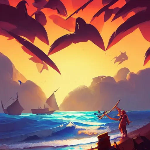 Image similar to painting treasure on sea of thieves game smooth median photoshop filter cutout vector, behance hd by jesper ejsing, by rhads, makoto shinkai and lois van baarle, ilya kuvshinov, rossdraws global illumination