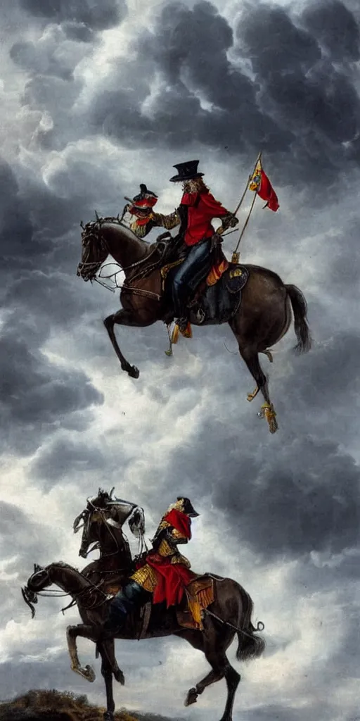 Prompt: spanish police arresting donquixote during a stormcloud with dramatic airbrushed clouds over photography realistic masterpiece