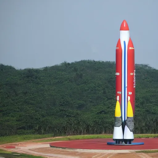 Image similar to a banana rocket on launch pad at wenchang space launch site in hainan, china