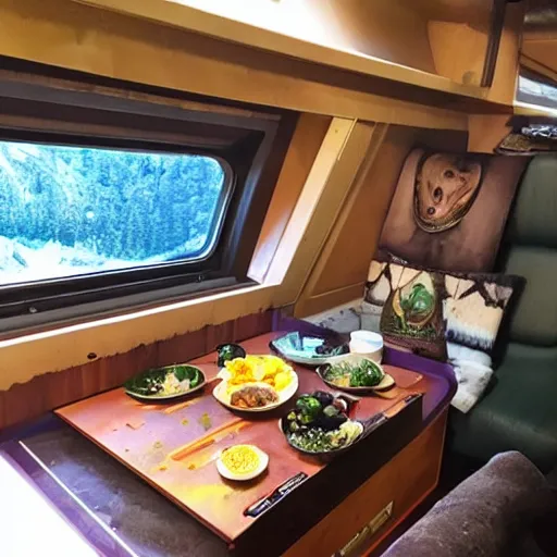 Image similar to start trek interior cabin with lebanese food and music