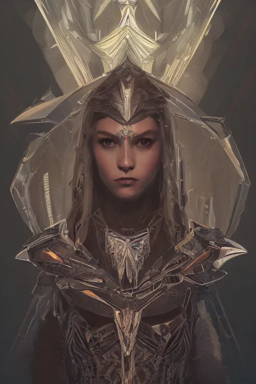Image similar to symmetry!! portrait of knight in the style of horizon zero dawn, machine face, intricate, elegant, highly detailed, digital painting, artstation, concept art, smooth, sharp focus, illustration, art by artgerm and greg rutkowski and alphonse mucha, 8 k